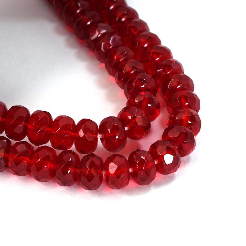 Vintage Czech Glass - 7x5mm - Faceted Fire Polish Donut Rondelle - Siam Ruby (st