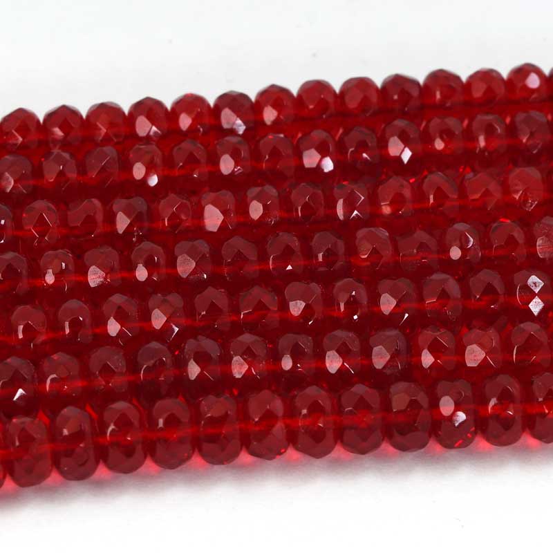 Vintage Czech Glass - 7x5mm - Faceted Fire Polish Donut Rondelle - Siam Ruby (st
