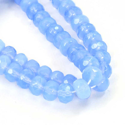 Vintage Czech Glass - 7x5mm - Faceted Fire Polish Donut Rondelle - Opaline Sky B