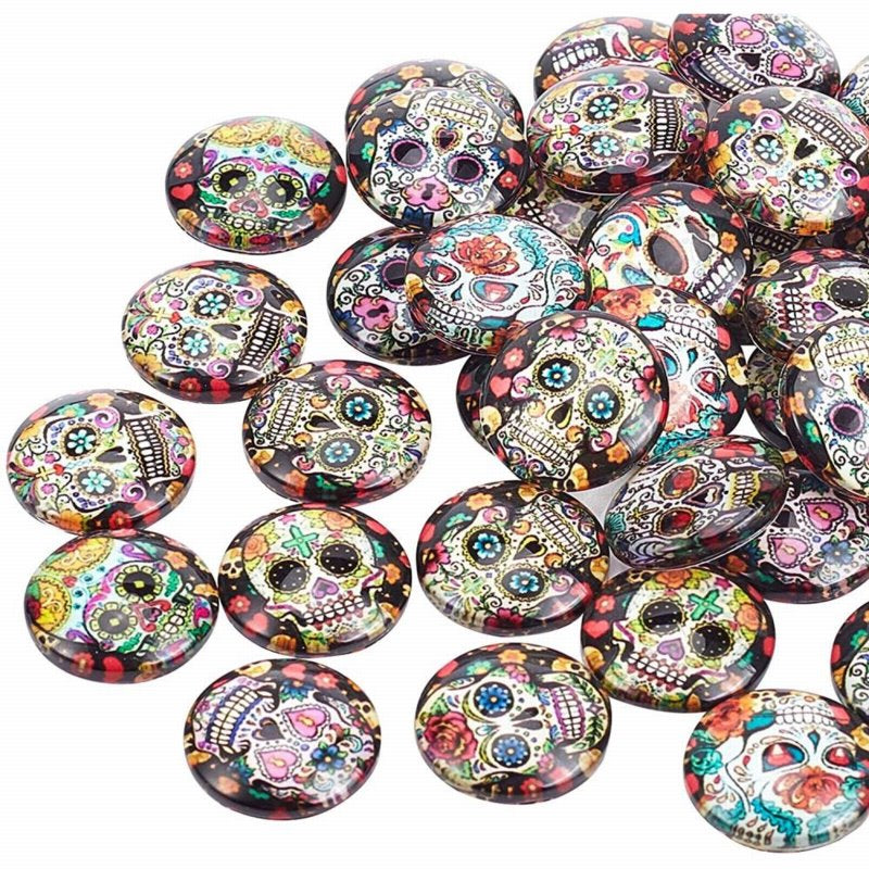 Glass Cabochon - 18mm - Round - Sugar Skulls - Assorted (10)