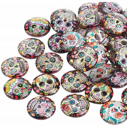 Glass Cabochon - 18mm - Round - Sugar Skulls - Assorted (10)