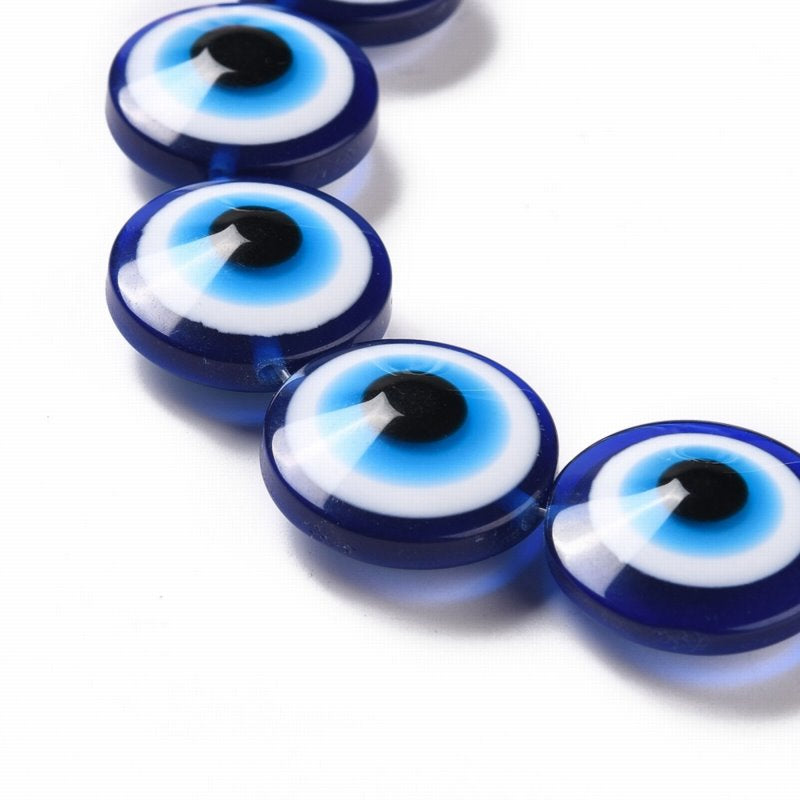 Resin Beads - 20mm - Protective Eye Round Puffy Lentil - Cobalt Blue (strand)