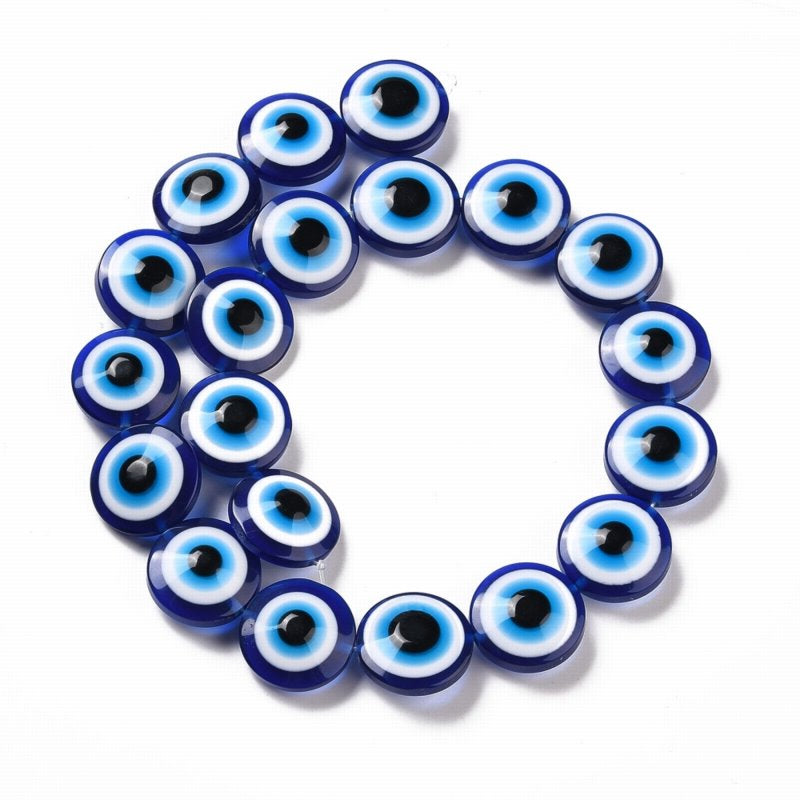 Resin Beads - 20mm - Protective Eye Round Puffy Lentil - Cobalt Blue (strand)