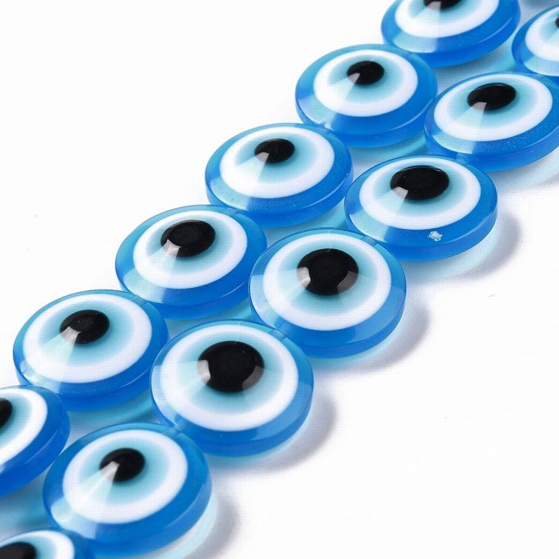 Resin Beads - 20mm - Protective Eye Round Puffy Lentil - Sky Blue (strand)