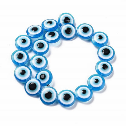 Resin Beads - 20mm - Protective Eye Round Puffy Lentil - Sky Blue (strand)