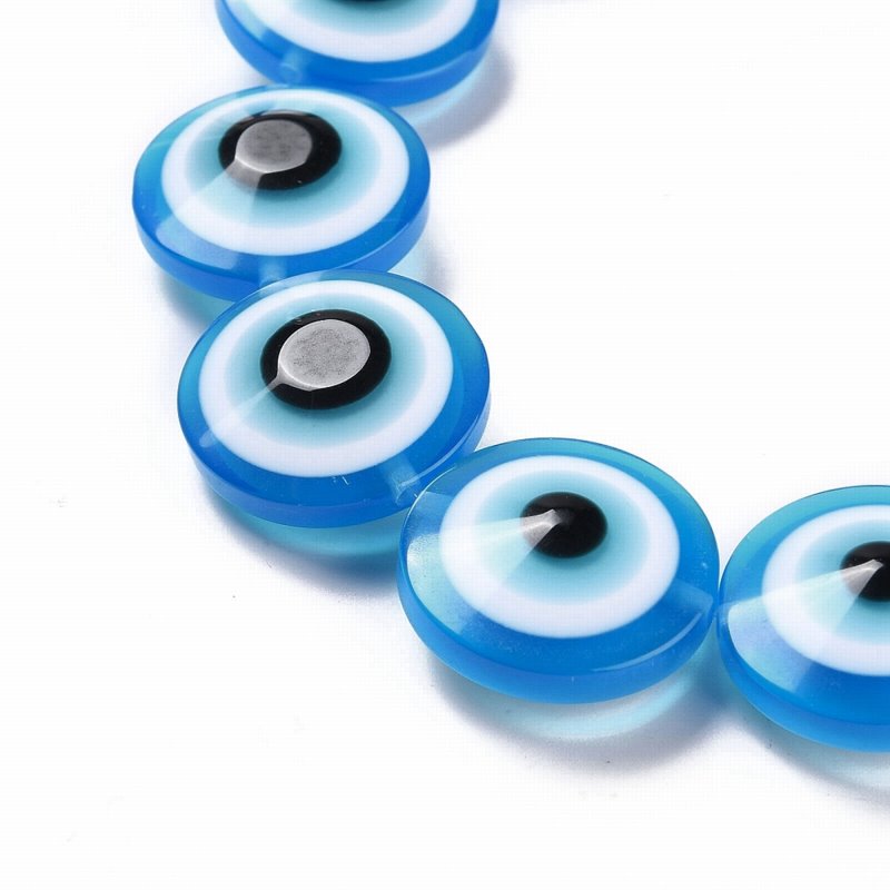 Resin Beads - 20mm - Protective Eye Round Puffy Lentil - Sky Blue (strand)
