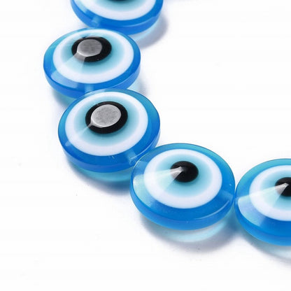 Resin Beads - 20mm - Protective Eye Round Puffy Lentil - Sky Blue (strand)