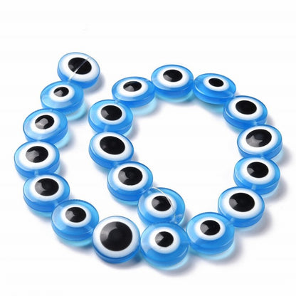 Resin Beads - 20mm - Protective Eye Round Puffy Lentil - Sky Blue (strand)
