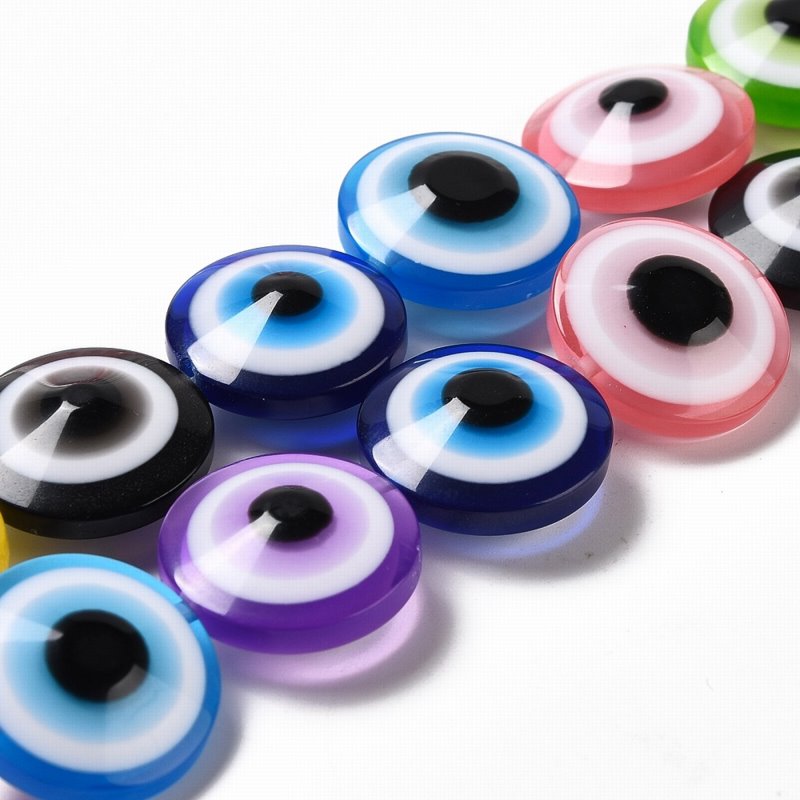 Resin Beads - 20mm - Protective Eye Round Puffy Lentil - Assorted (strand)