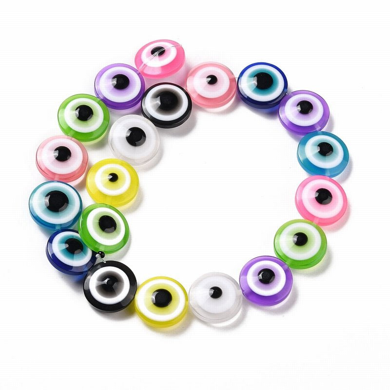 Resin Beads - 20mm - Protective Eye Round Puffy Lentil - Assorted (strand)