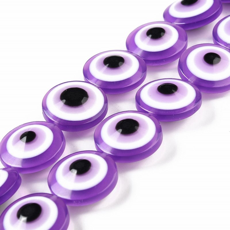 Resin Beads - 20mm - Protective Eye Round Puffy Lentil - Purple (strand)