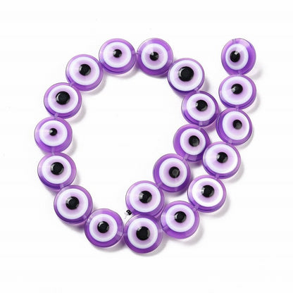 Resin Beads - 20mm - Protective Eye Round Puffy Lentil - Purple (strand)