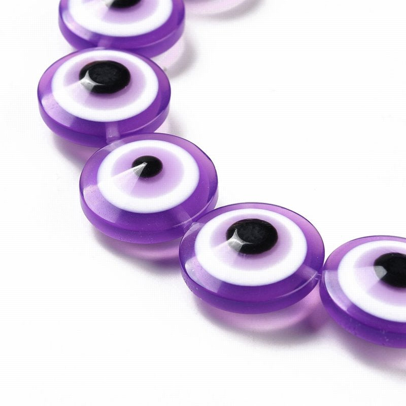 Resin Beads - 20mm - Protective Eye Round Puffy Lentil - Purple (strand)