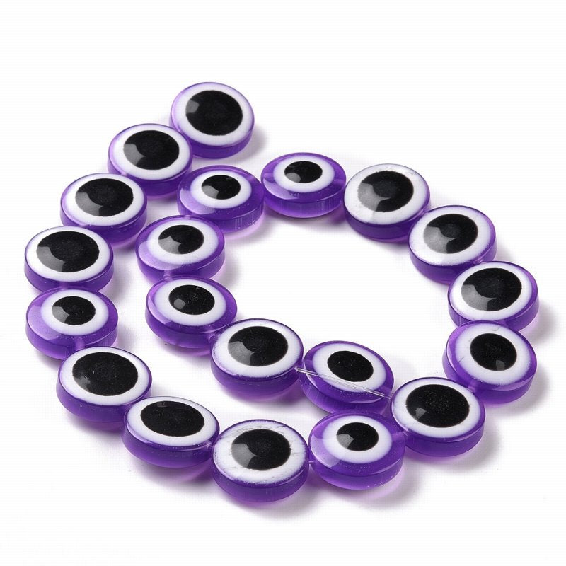 Resin Beads - 20mm - Protective Eye Round Puffy Lentil - Purple (strand)