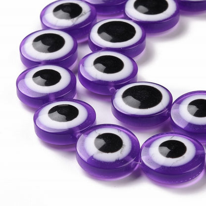 Resin Beads - 20mm - Protective Eye Round Puffy Lentil - Purple (strand)