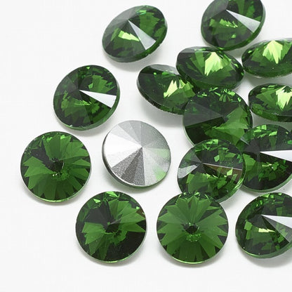 Faceted Fancy Crystal Rhinestone - 10mm - Rivoli - Emerald (5)