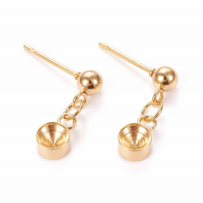 Earring - Dangle Stud for 5mm Rhinestone - Gold Plated (over Stainless Steel) (2