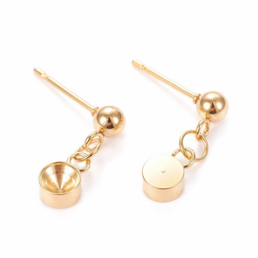 Earring - Dangle Stud for 5mm Rhinestone - Gold Plated (over Stainless Steel) (2