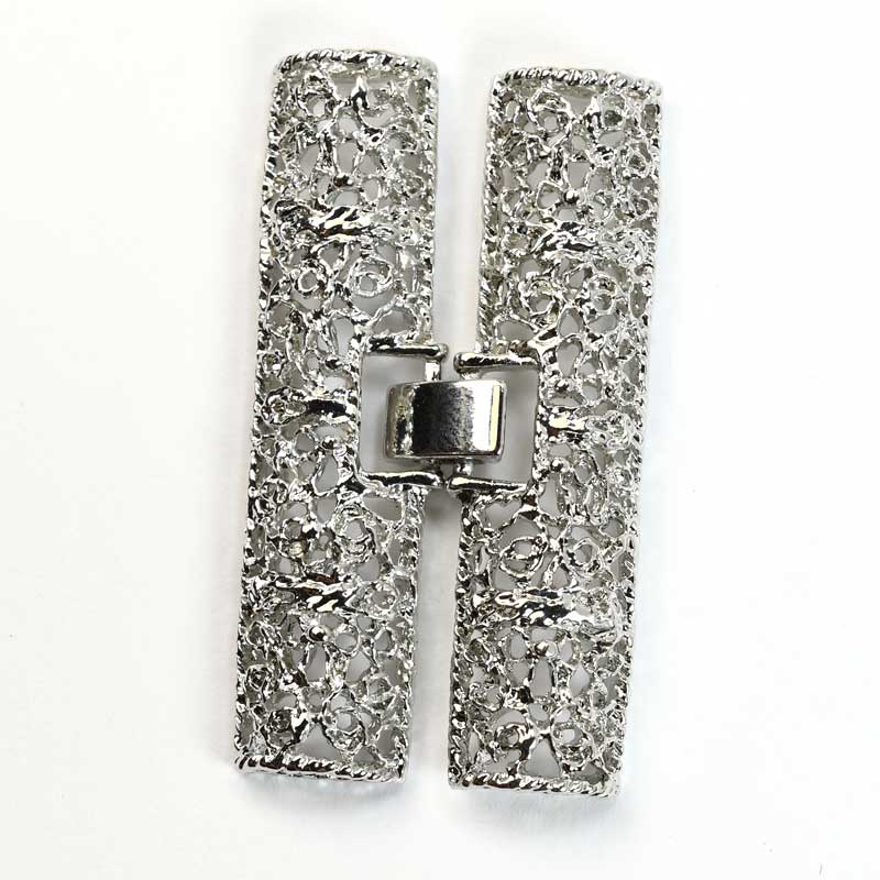 Clasps - 2in - Elaborate Filigree Bar Foldover - Silver Plated