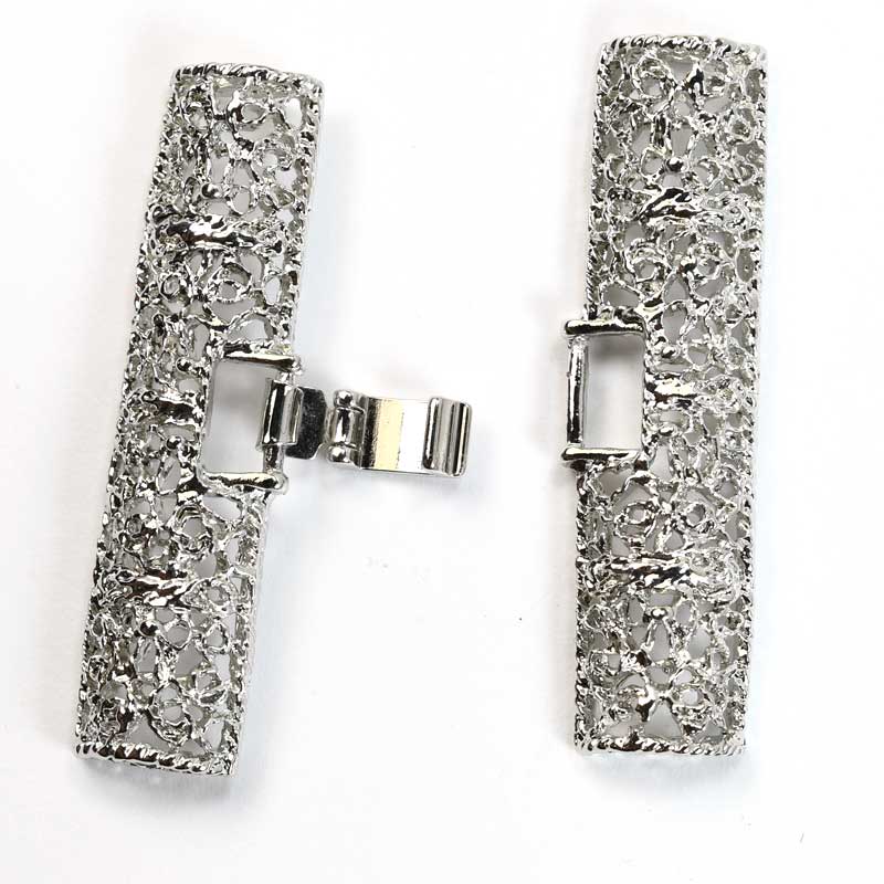Clasps - 2in - Elaborate Filigree Bar Foldover - Silver Plated