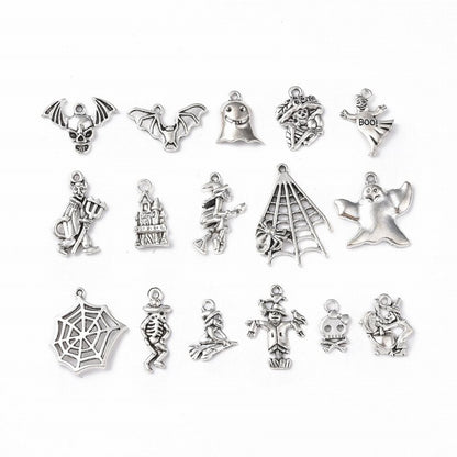 Halloween Theme 2 Charms   Ant Silv 15pcs