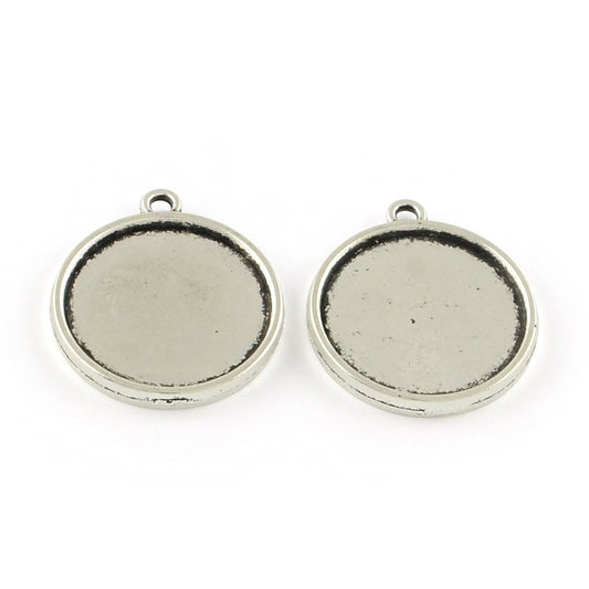 Bezel Tray - ID 20mm - Flat Round - Double Sided - Antiqued Silver (10)