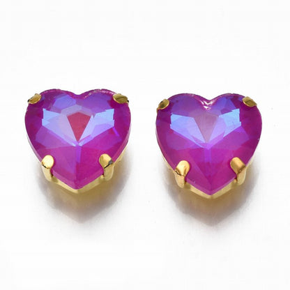 Sew-on Rhinestones - 12mm - Heart - Violet Red Aurora - Gold Plated (5)