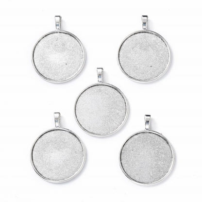 Bezel Tray - ID 30mm - Flat Round with Bail - Antiqued Silver (5)