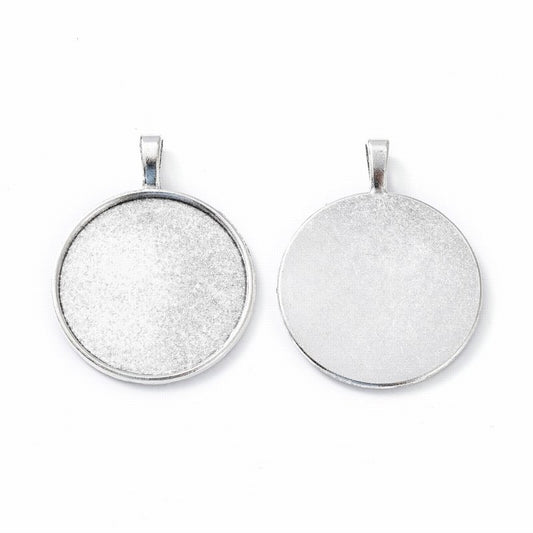 Bezel Tray - ID 30mm - Flat Round with Bail - Antiqued Silver (5)