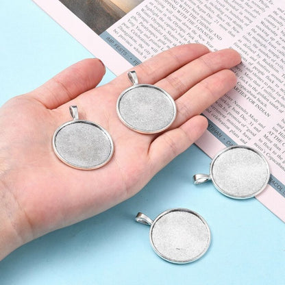 Bezel Tray - ID 30mm - Flat Round with Bail - Antiqued Silver (5)