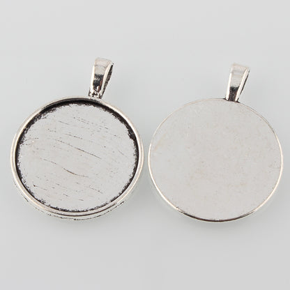 Bezel Tray - ID 25mm - Flat Round with Bail - Antiqued Silver (10)