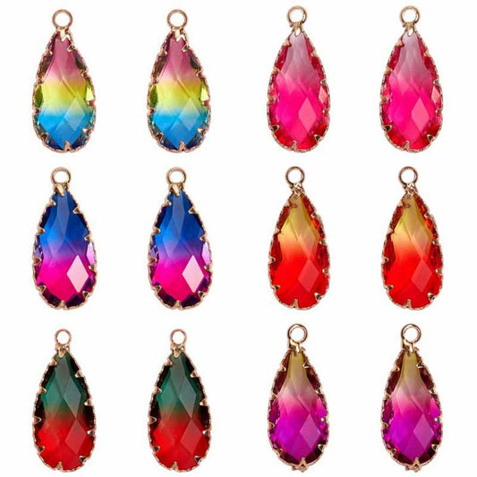 Fancy Rhinestone - 11x24mm - Faceted Pear Drop / Setting - Assorted Colours - Br