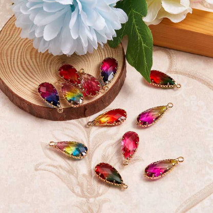 Fancy Rhinestone - 11x24mm - Faceted Pear Drop / Setting - Assorted Colours - Br