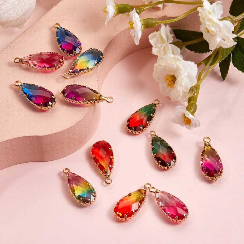 Fancy Rhinestone - 11x24mm - Faceted Pear Drop / Setting - Assorted Colours - Br