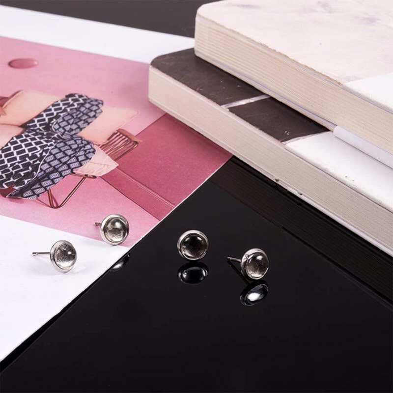 Earring - ID 6mm - Stud Round Tray Bezel with Glass Cabochon - Stainless Steel (