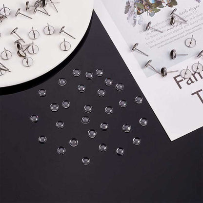 Earring - ID 6mm - Stud Round Tray Bezel with Glass Cabochon - Stainless Steel (