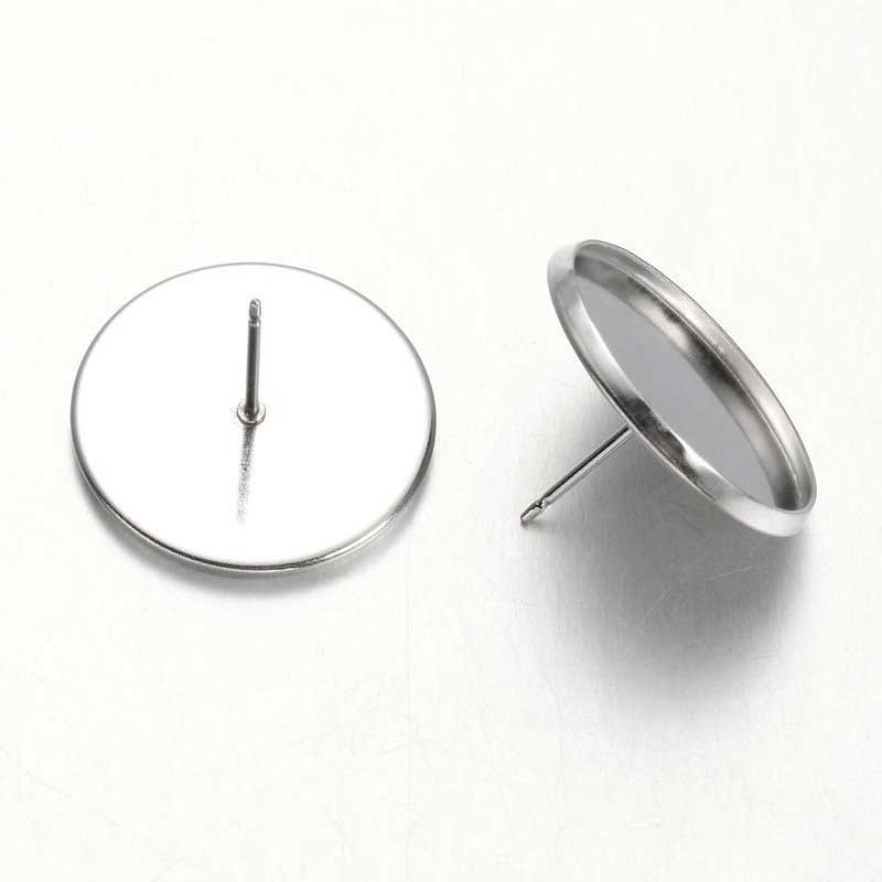 Earring - ID 18mm - Stud Round Tray Bezel - Stainless Steel (2 pairs)