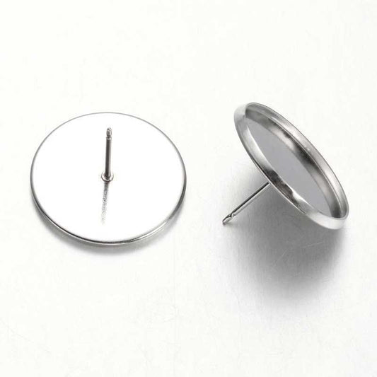 Earring - ID 18mm - Stud Round Tray Bezel - Stainless Steel (2 pairs)