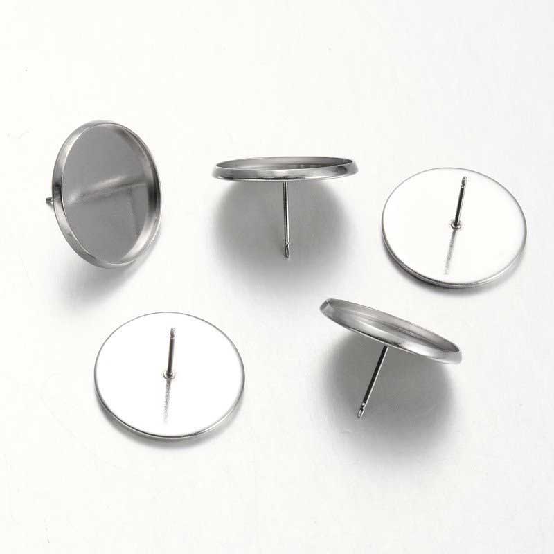 Earring - ID 18mm - Stud Round Tray Bezel - Stainless Steel (2 pairs)