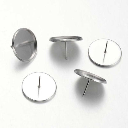 Earring - ID 18mm - Stud Round Tray Bezel - Stainless Steel (2 pairs)