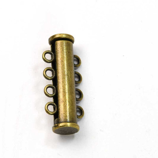 Clasp - 4-Strand - Slide Tube - Antiqued Brass