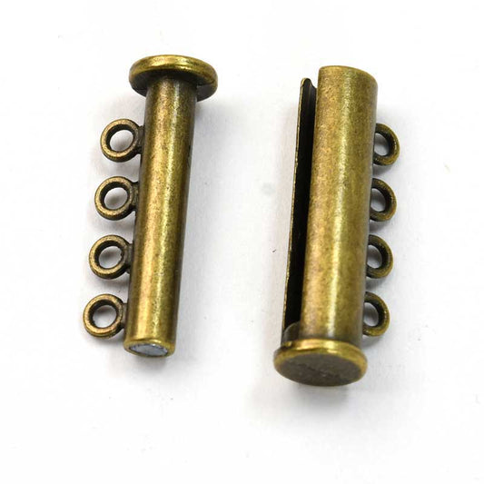 Clasp - 4-Strand - Slide Tube - Antiqued Brass