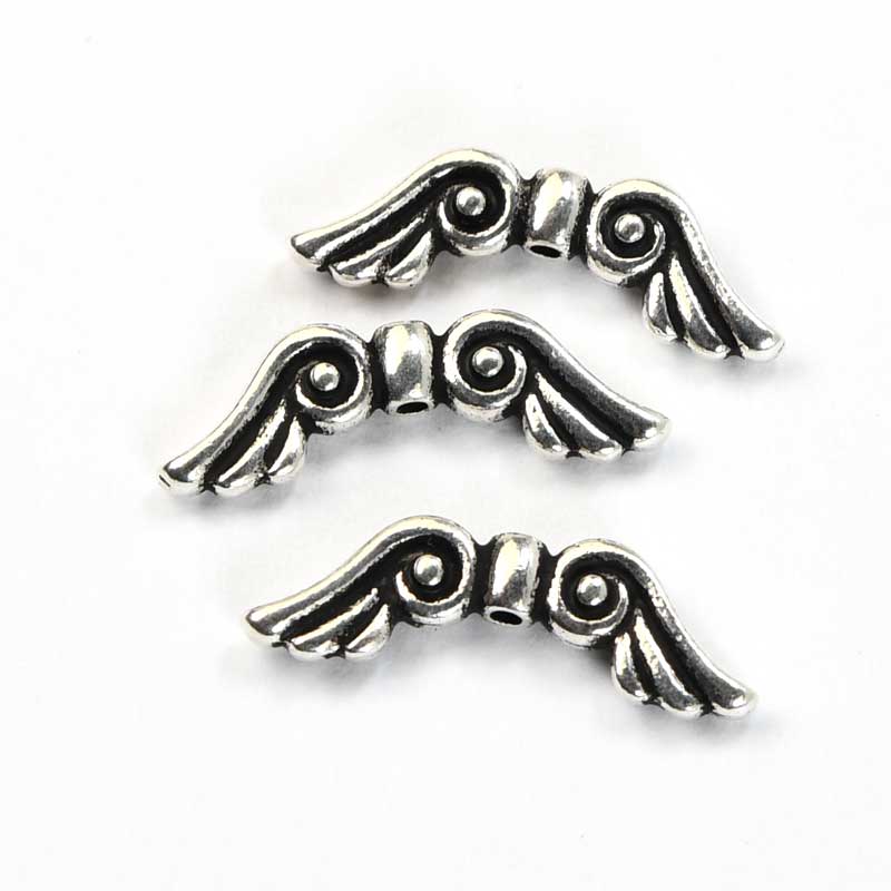 Metal Beads - Medium - Angel Wings - Antiqued Silver (2)