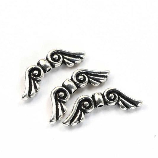Metal Beads - Medium - Angel Wings - Antiqued Silver (2)