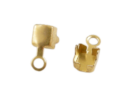 Rhinestone Cupchain End Connector - 3mmID - Gold Plated (10)