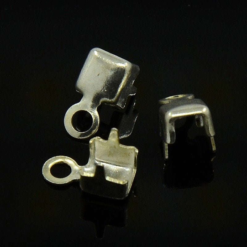 Rhinestone Cupchain End Connector - 3mmID - Silver Plated (10)