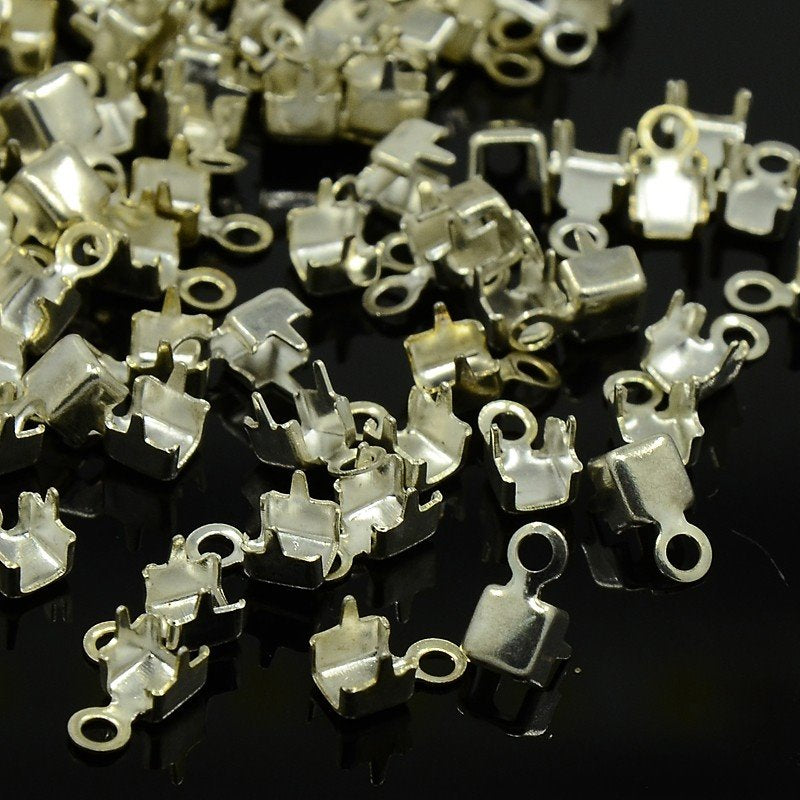 Rhinestone Cupchain End Connector - 3mmID - Silver Plated (10)