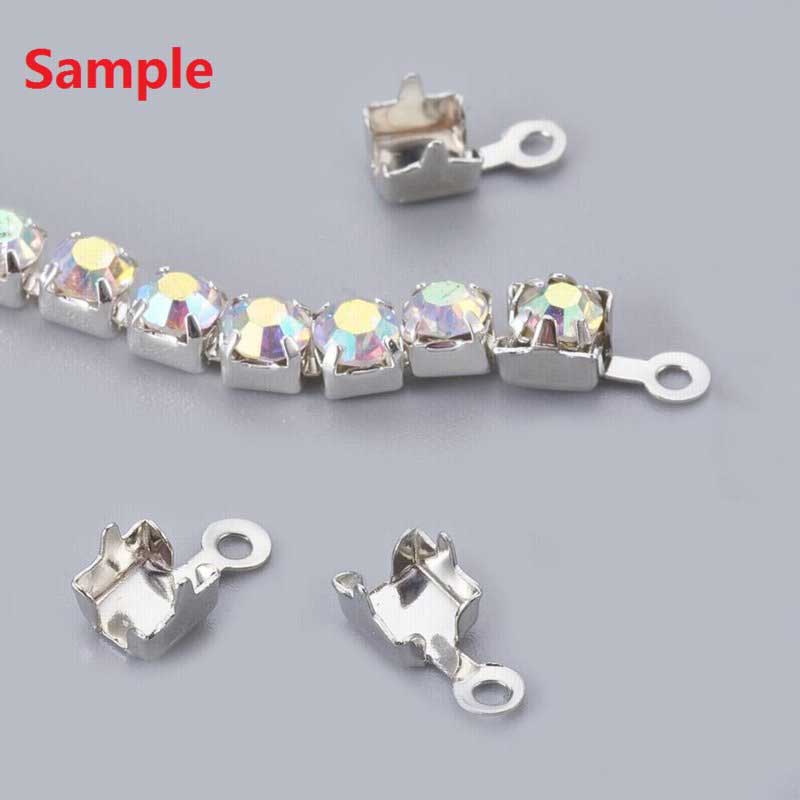 Rhinestone Cupchain End Connector - 3mmID - Silver Plated (10)