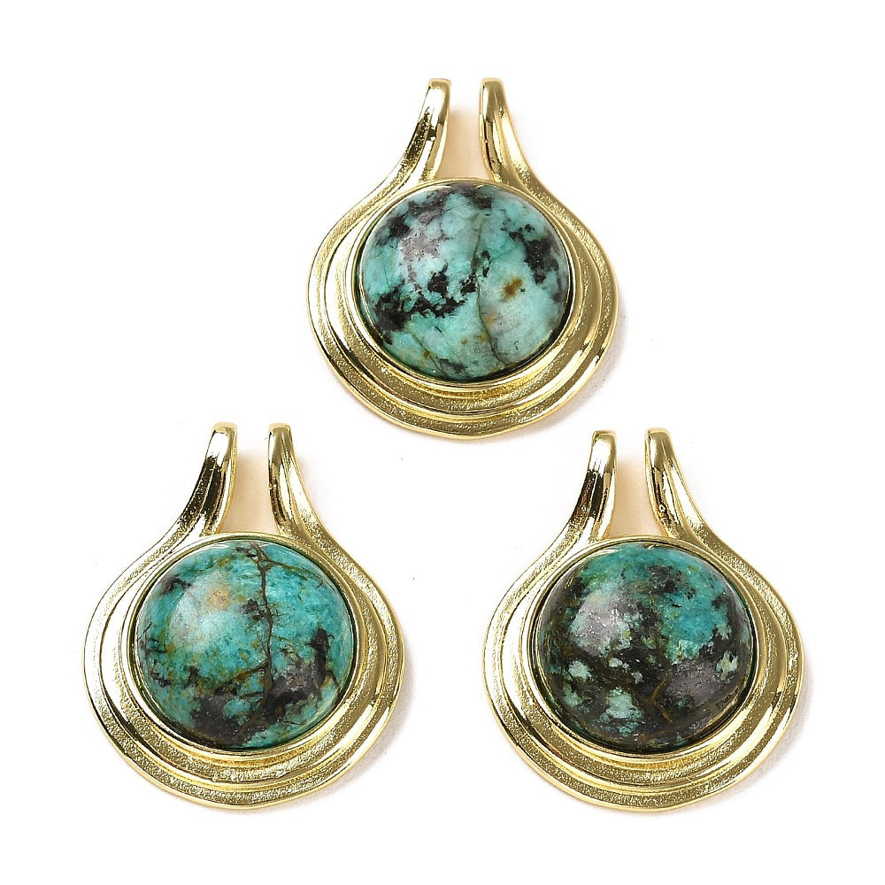 Stone Pendant - 28mm - Cab with Double Bail - African Turquoise - Gold Plated