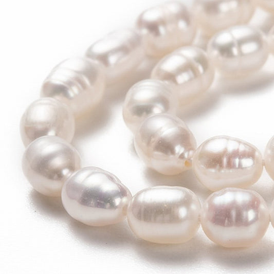 Natural Cultured Freshwater Pearls - 6-7mm - Rice - Off White Cream (strand)